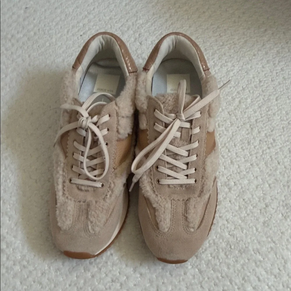 Dolce Vita Taupe and Cream Shearling-Trim Sneakers